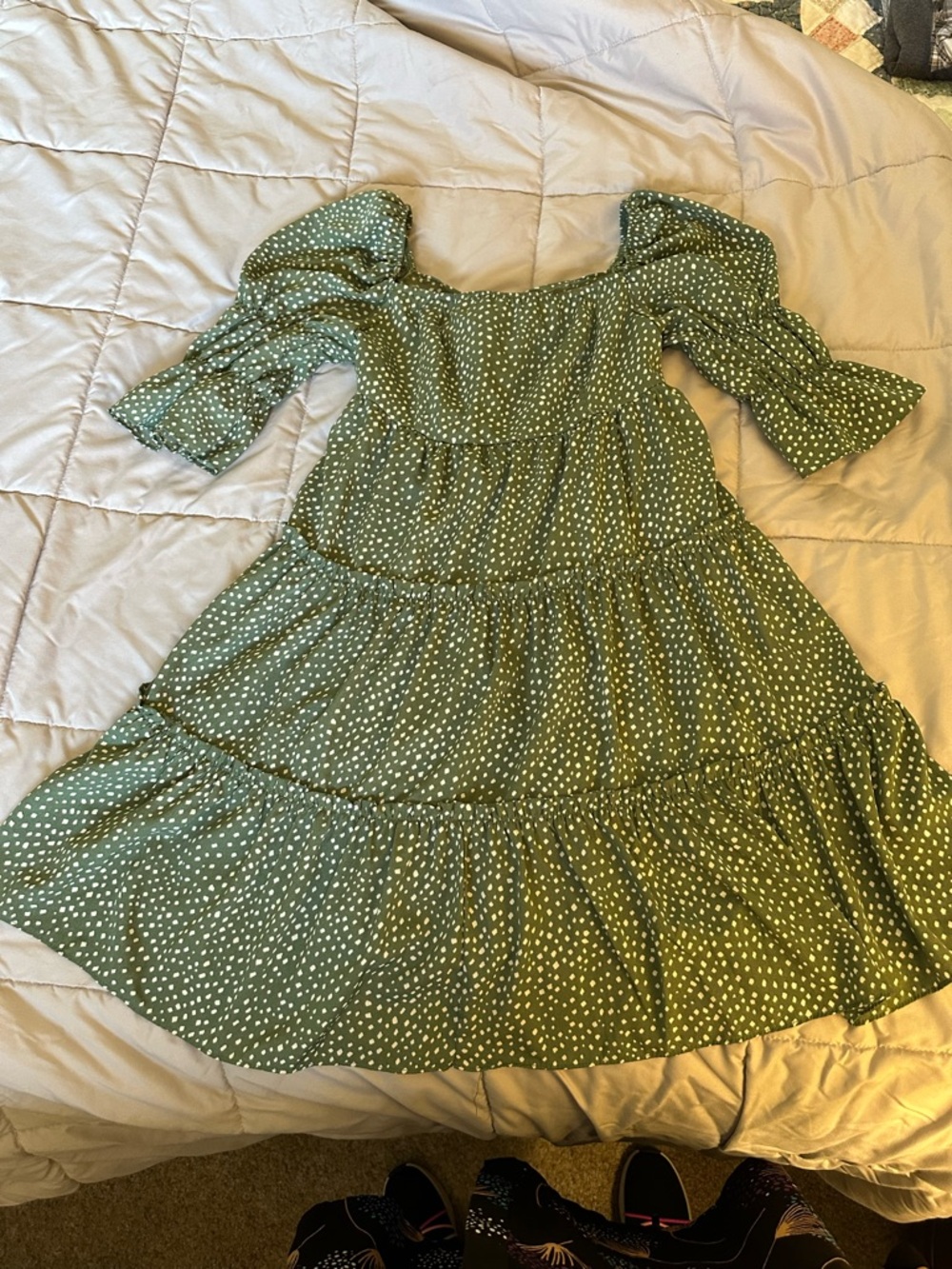 Green Polka Dot Tiered Midi Dress